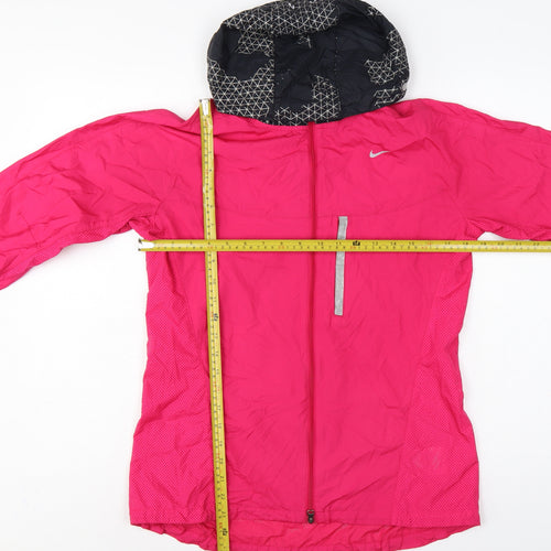 Nike Women Pink M Hooded Reflective Full Zip Windbreaker Running Jacket
