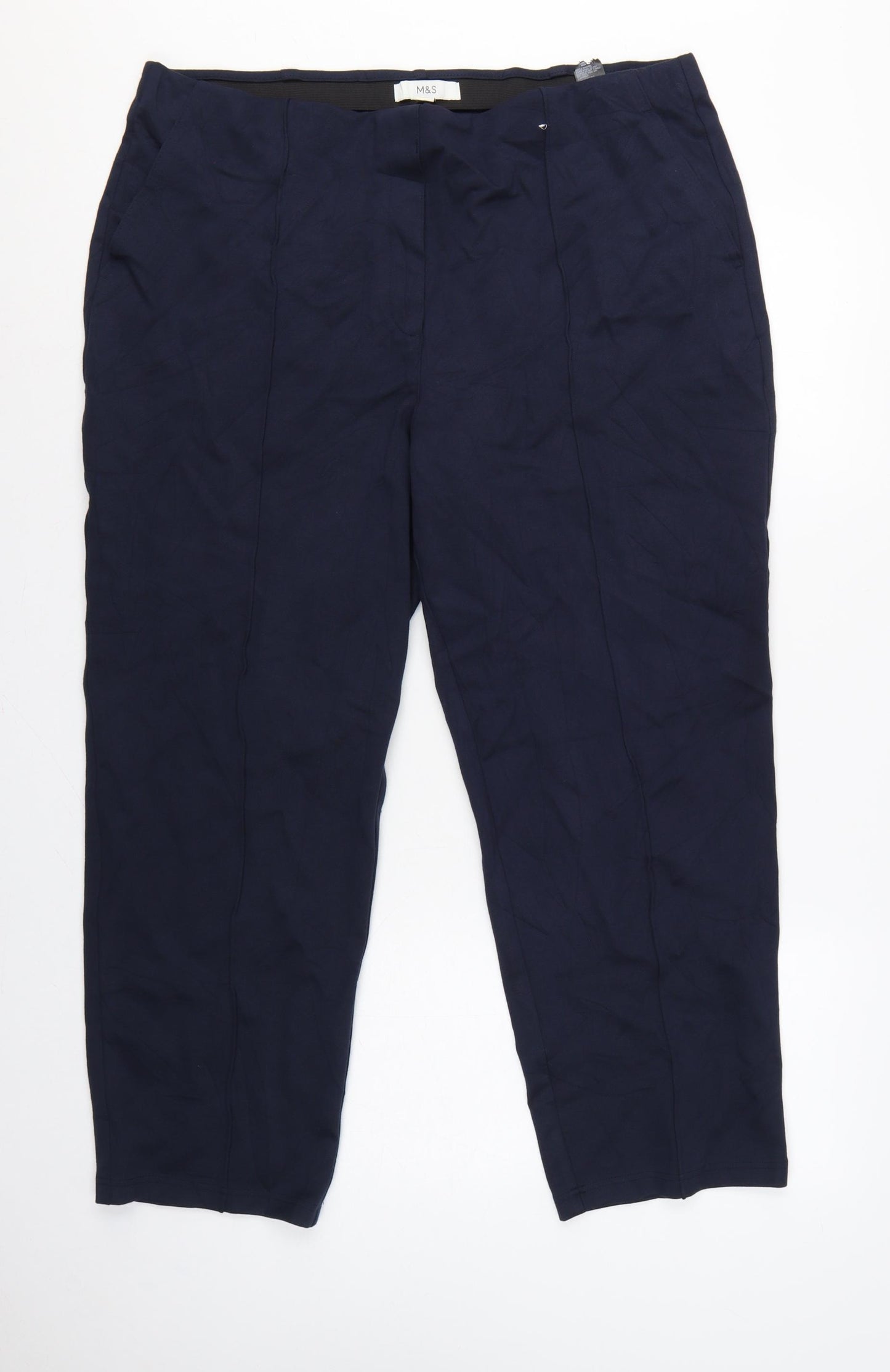 Marks and Spencer Women Blue Size 20 Short Tapered Stretch Trousers
