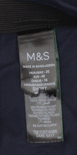 Marks and Spencer Women Blue Size 20 Short Tapered Stretch Trousers