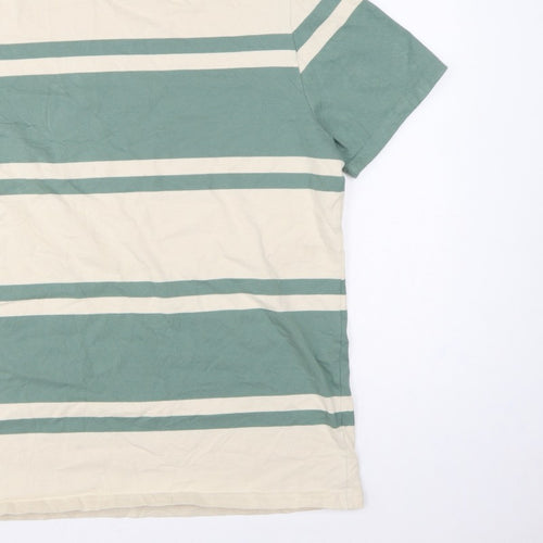 Marks & Spencer Men Green Beige Striped Crew Neck XL T-Shirt