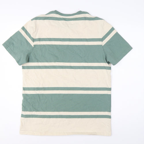 Marks & Spencer Men Green Beige Striped Crew Neck XL T-Shirt
