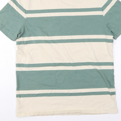 Marks & Spencer Men Green Beige Striped Crew Neck XL T-Shirt