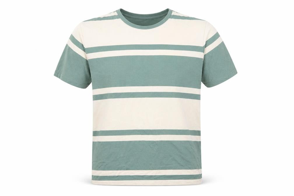 Marks & Spencer Men Green Beige Striped Crew Neck XL T-Shirt