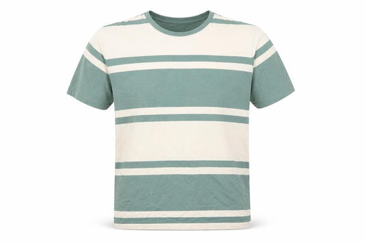 Marks & Spencer Men Green Beige Striped Crew Neck XL T-Shirt