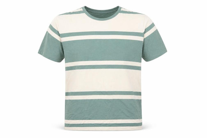 Marks & Spencer Men Green Beige Striped Crew Neck XL T-Shirt