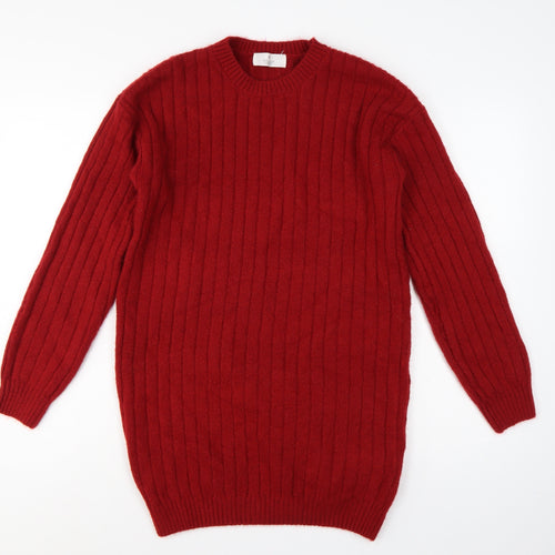 H&M Girls Red Ribbed Knit Jumper Dress UK 14 Years Long Sleeve
