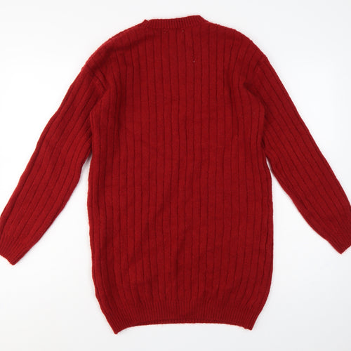 H&M Girls Red Ribbed Knit Jumper Dress UK 14 Years Long Sleeve