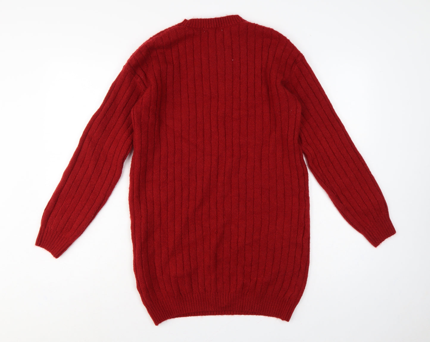 H&M Girls Red Ribbed Knit Jumper Dress UK 14 Years Long Sleeve