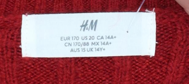 H&M Girls Red Ribbed Knit Jumper Dress UK 14 Years Long Sleeve