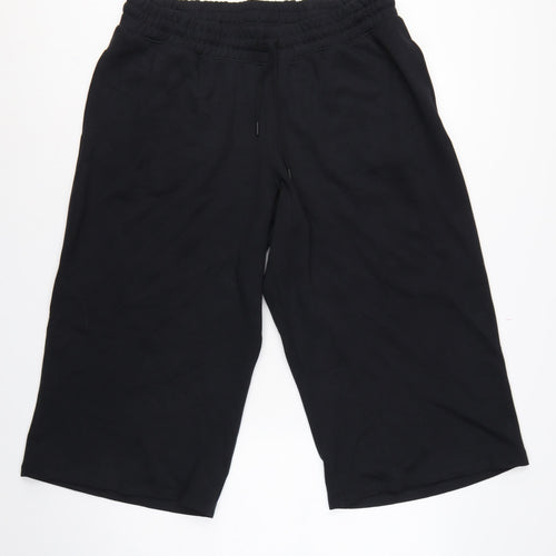 Marks & Spencer Women's Black UK 18 Cropped Wide Leg Drawstring Trousers