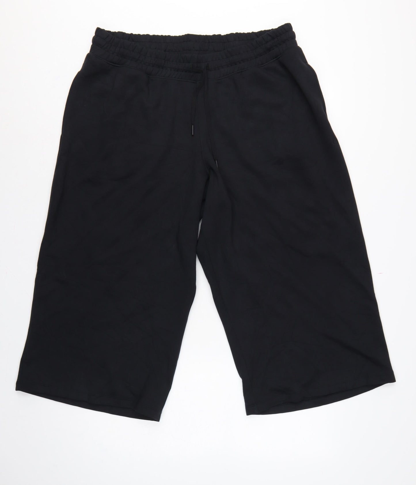 Marks & Spencer Women's Black UK 18 Cropped Wide Leg Drawstring Trousers