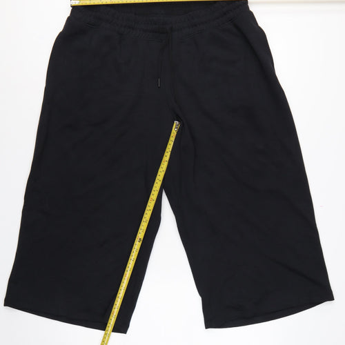 Marks & Spencer Women's Black UK 18 Cropped Wide Leg Drawstring Trousers