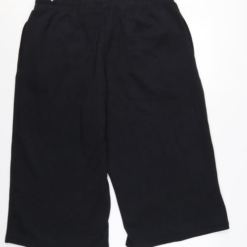 Marks & Spencer Women's Black UK 18 Cropped Wide Leg Drawstring Trousers