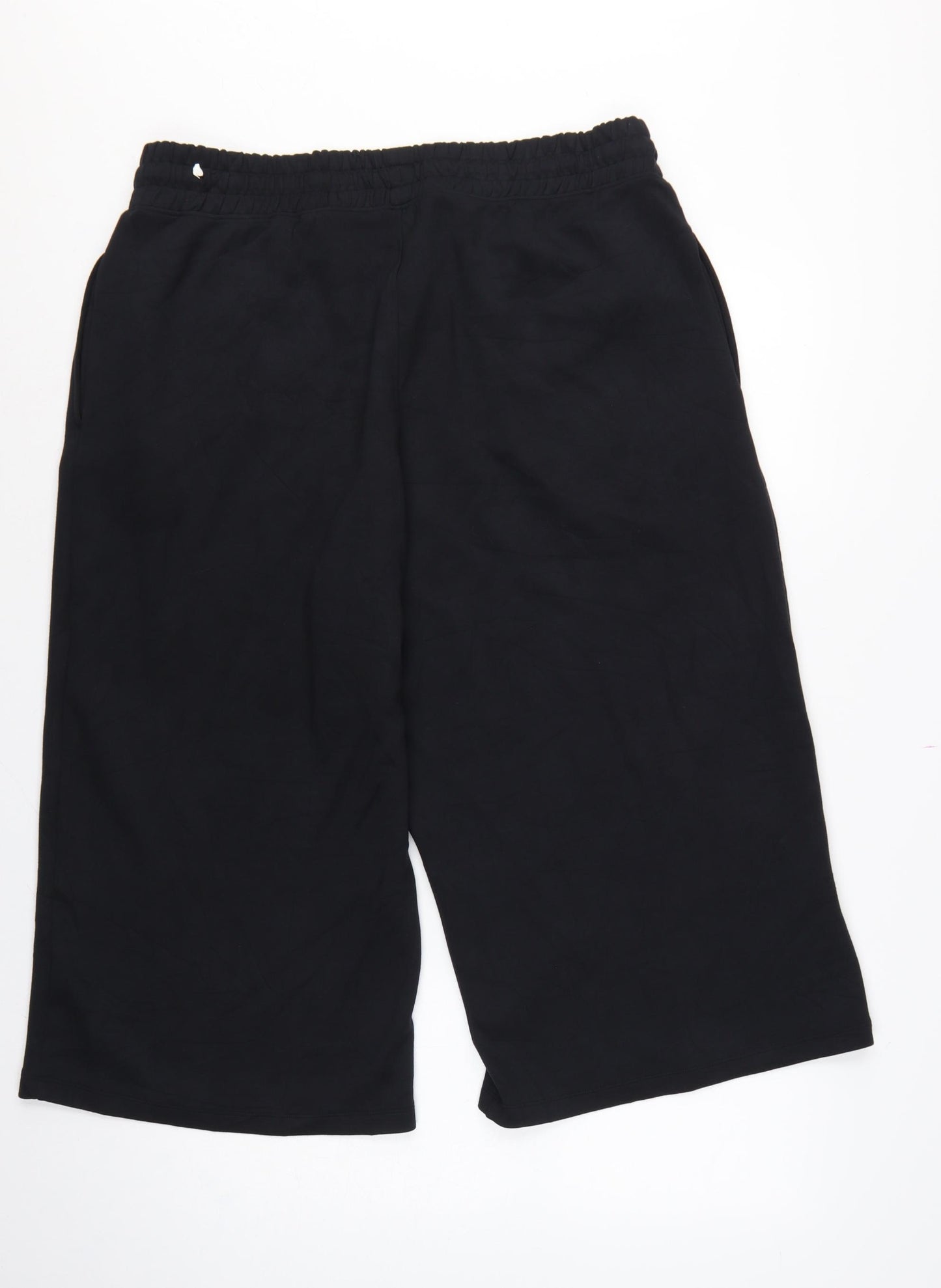 Marks & Spencer Women's Black UK 18 Cropped Wide Leg Drawstring Trousers