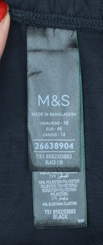 Marks & Spencer Women's Black UK 18 Cropped Wide Leg Drawstring Trousers