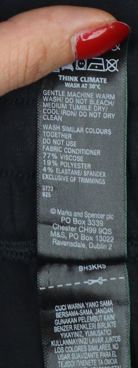 Marks & Spencer Women's Black UK 18 Cropped Wide Leg Drawstring Trousers
