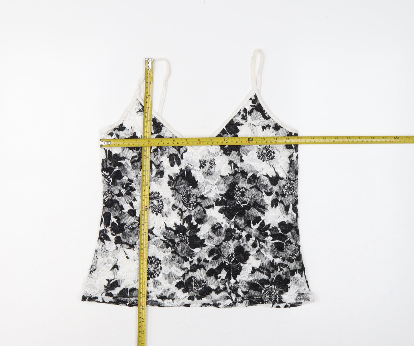 Per Una Women Black White Floral Lace Camisole Vest Top UK 14