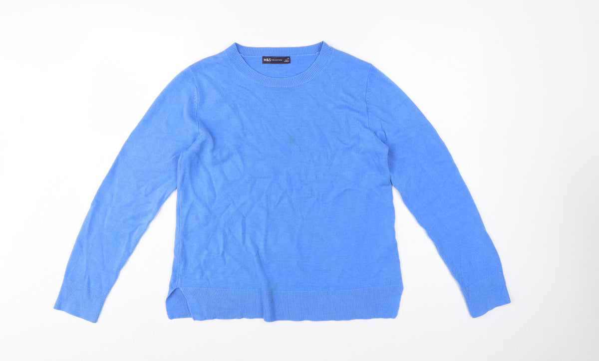 Marks & Spencer Women Blue Size 12 Crew Neck Knit Pullover Jumper