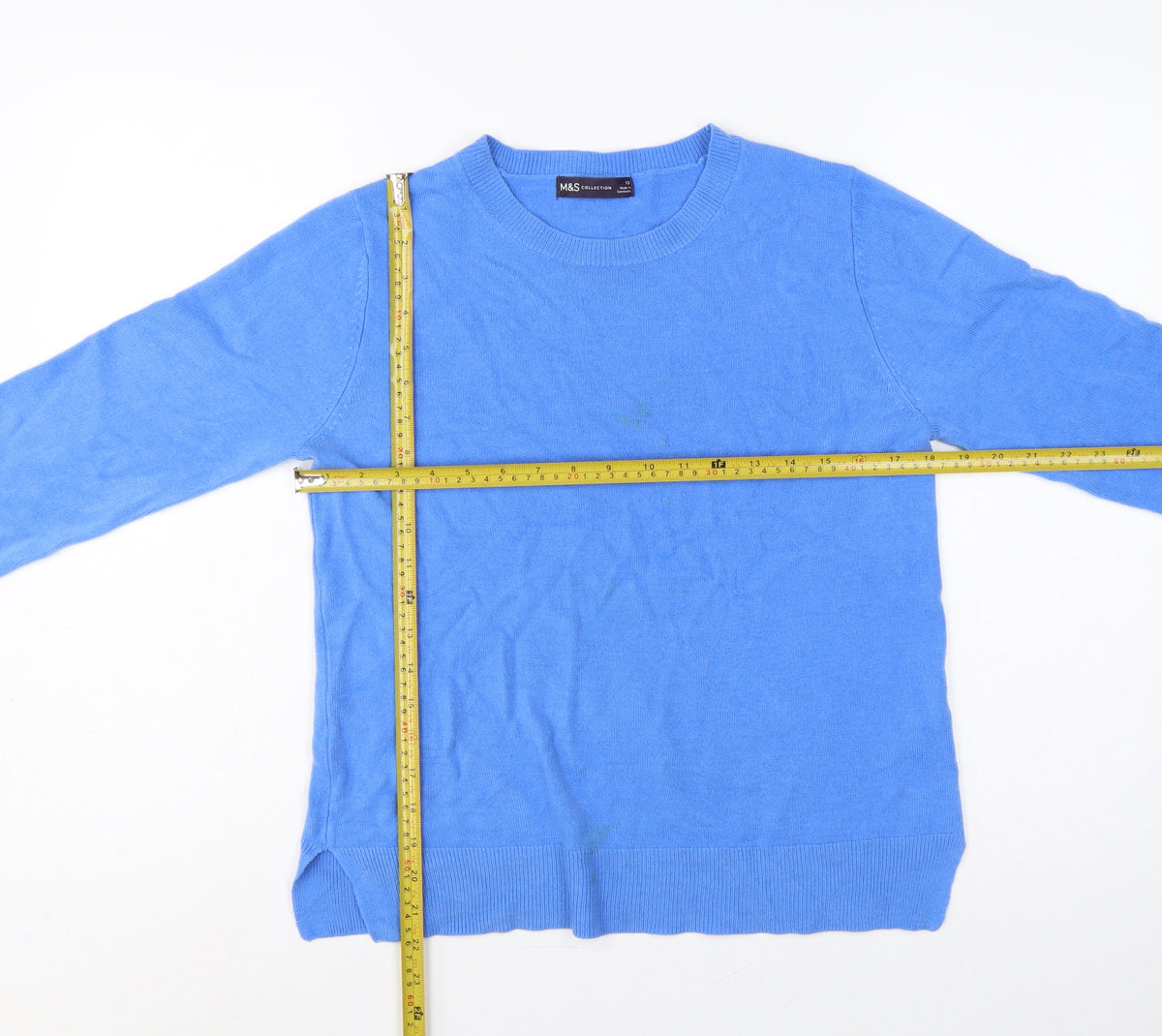 Marks & Spencer Women Blue Size 12 Crew Neck Knit Pullover Jumper