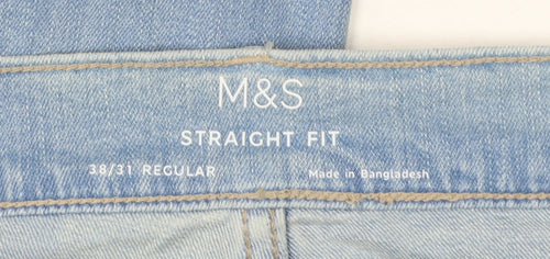 Marks and Spencer Men's Blue 38/31 Regular Straight Fit Stretch Jeans