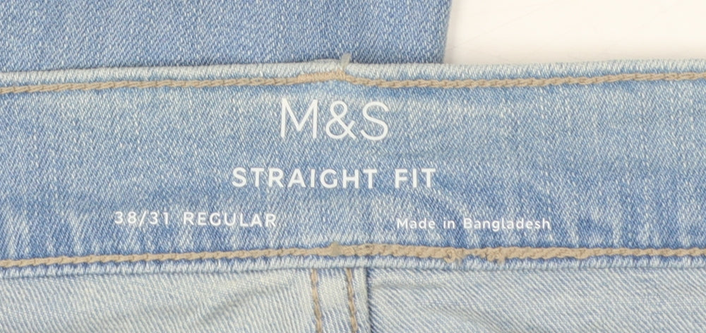 Marks and Spencer Men's Blue 38/31 Regular Straight Fit Stretch Jeans
