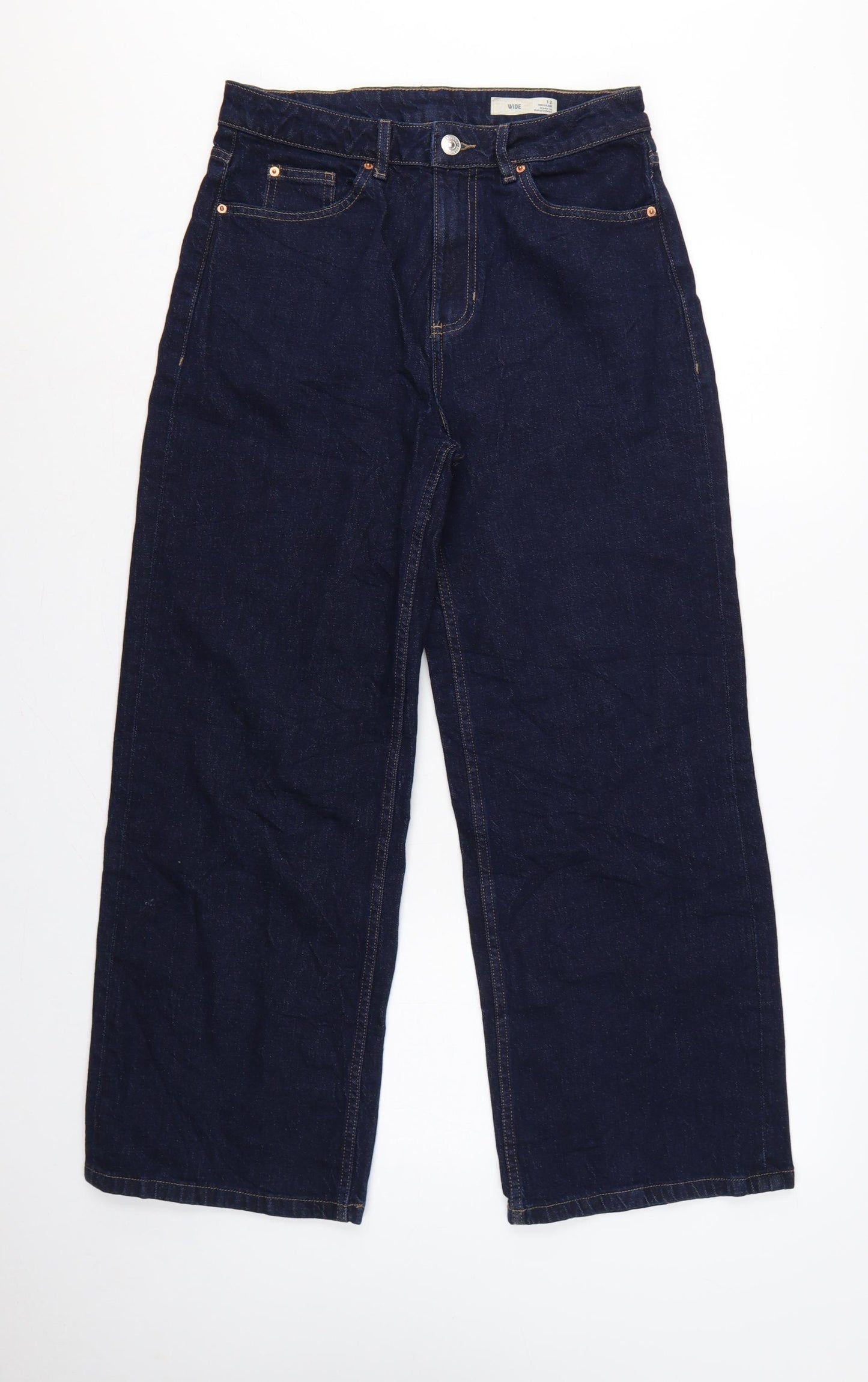 M&S Women’s Blue UK 12 High Rise Wide-Leg Dark Wash Jeans