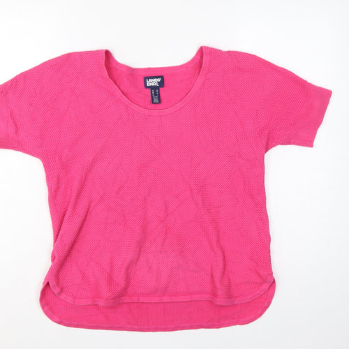 Lands' End Women's Pink M Petite Cotton Short Sleeve Knit Jumper