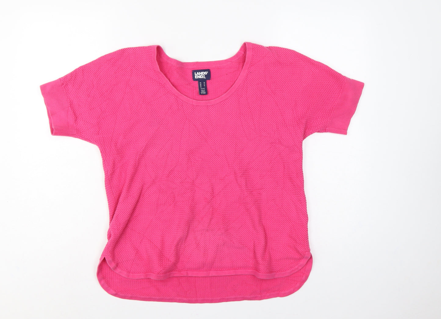 Lands' End Women's Pink M Petite Cotton Short Sleeve Knit Jumper