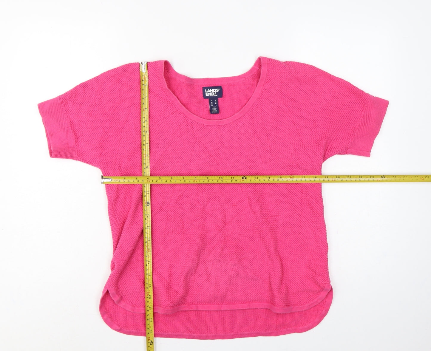 Lands' End Women's Pink M Petite Cotton Short Sleeve Knit Jumper