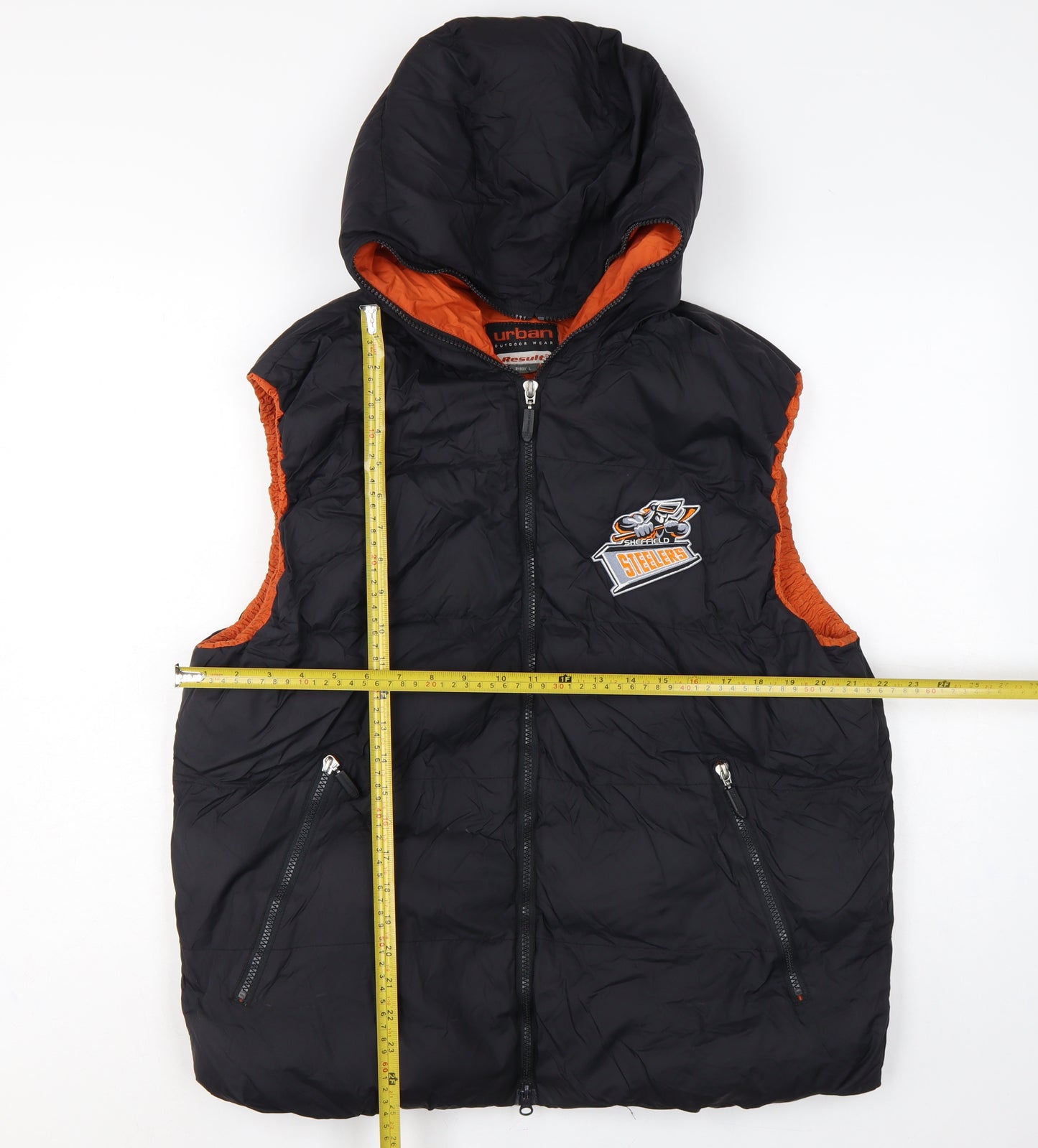 Result Men’s Black Orange L Hooded Sheffield Steelers Padded Waistcoat