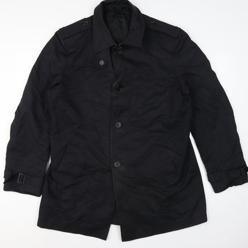 Next Men Black L Cotton Blend Trench Coat Buttoned Belted Cuffs