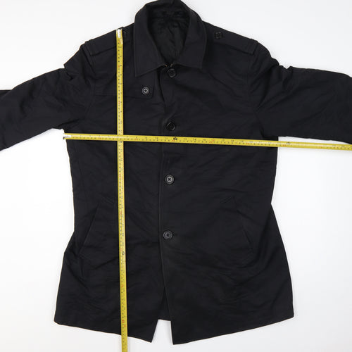 Next Men Black L Cotton Blend Trench Coat Buttoned Belted Cuffs