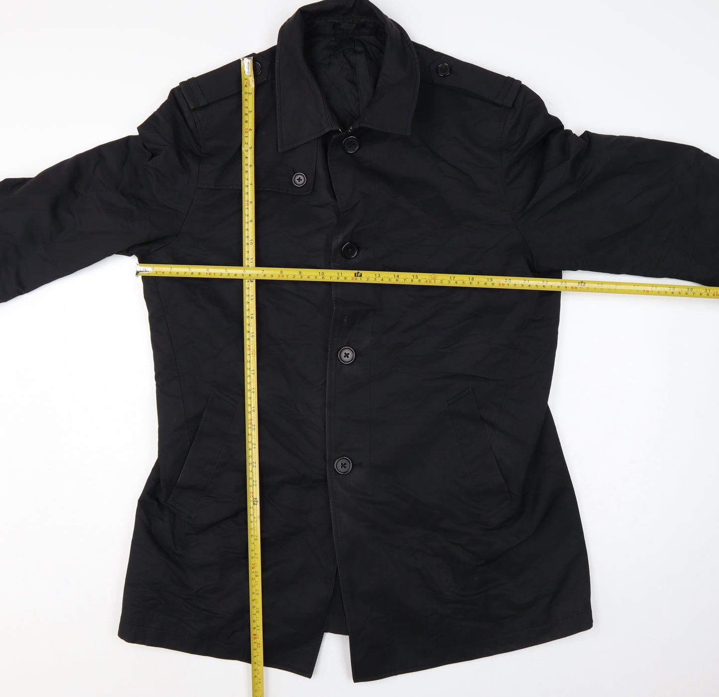 Next Men Black L Cotton Blend Trench Coat Buttoned Belted Cuffs