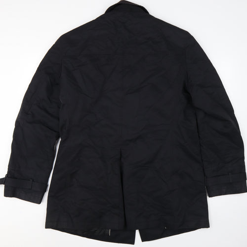Next Men Black L Cotton Blend Trench Coat Buttoned Belted Cuffs