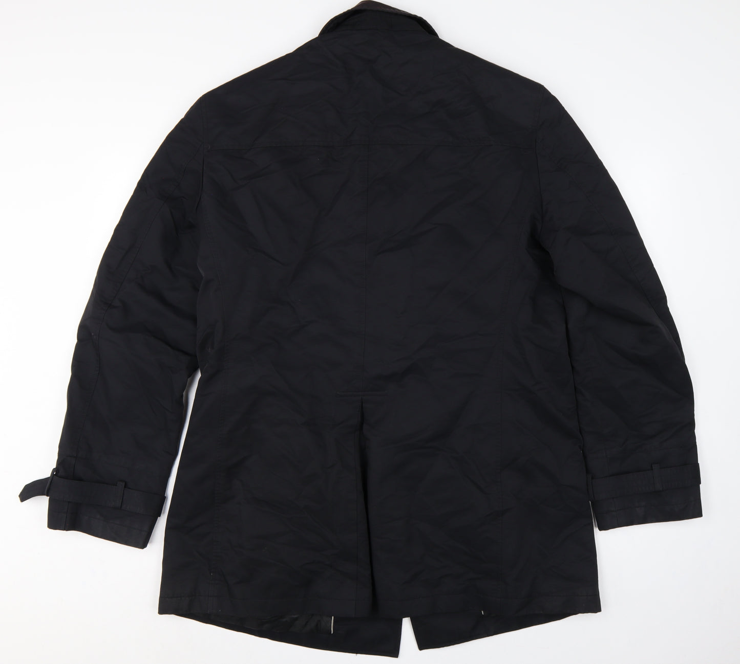 Next Men Black L Cotton Blend Trench Coat Buttoned Belted Cuffs