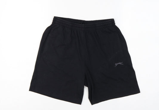 Slazenger Men's Black M Sweat Shorts Elastic Waist Pockets Logo