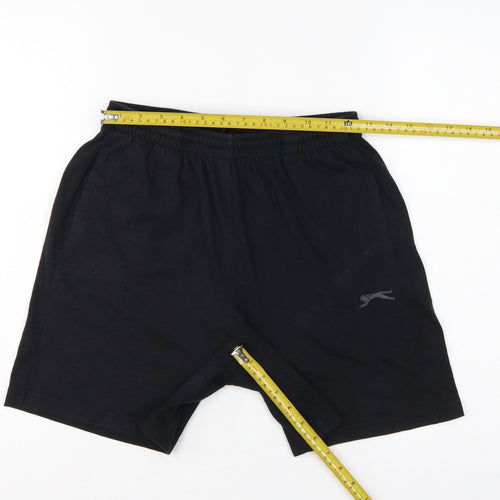 Slazenger Men's Black M Sweat Shorts Elastic Waist Pockets Logo