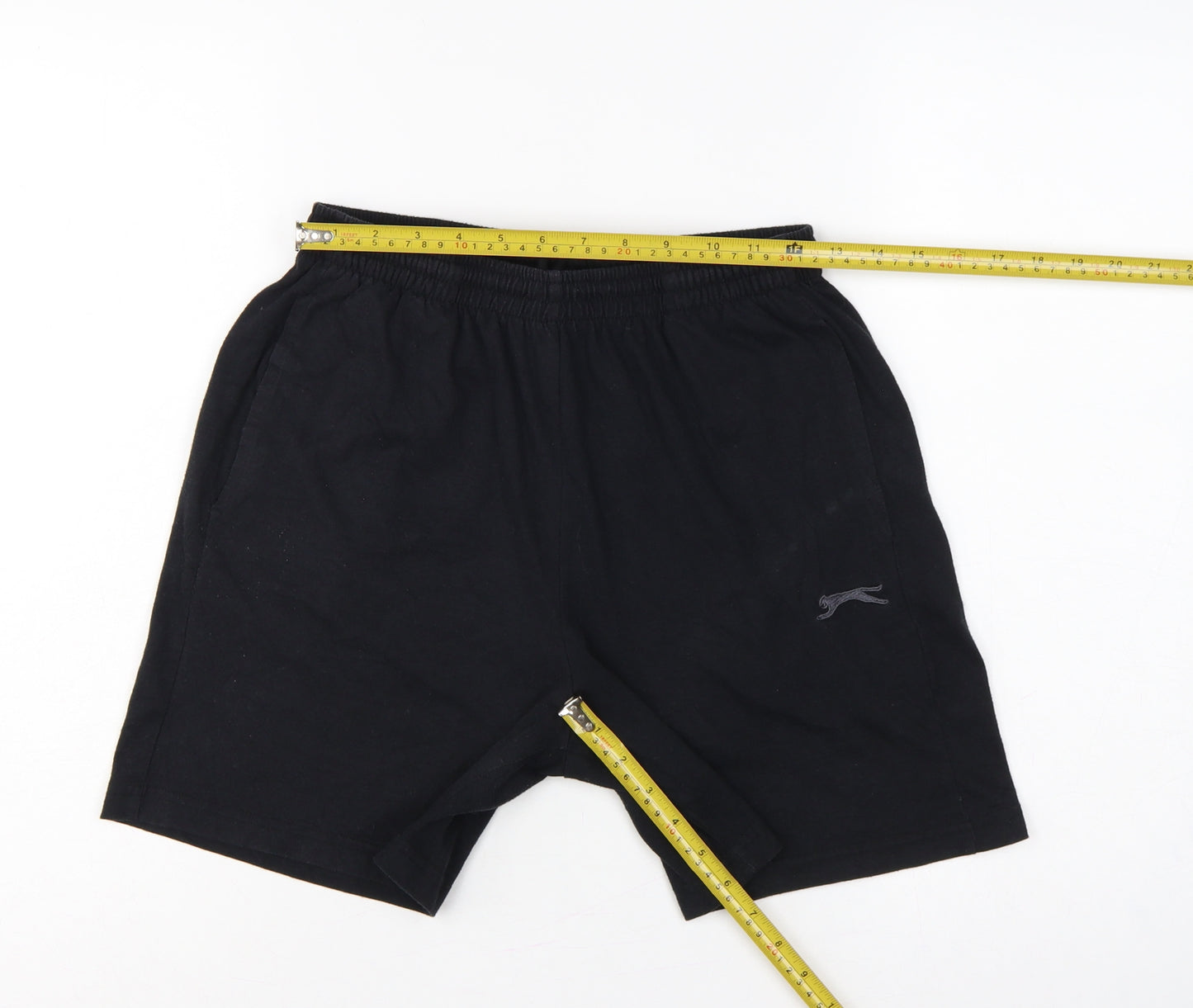Slazenger Men's Black M Sweat Shorts Elastic Waist Pockets Logo