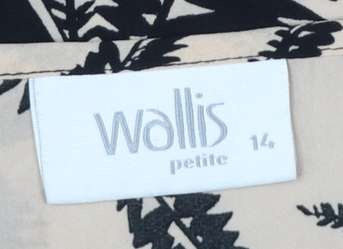 Wallis Women Beige Black Fern Print Petite 14 Shift Dress Bell Sleeve