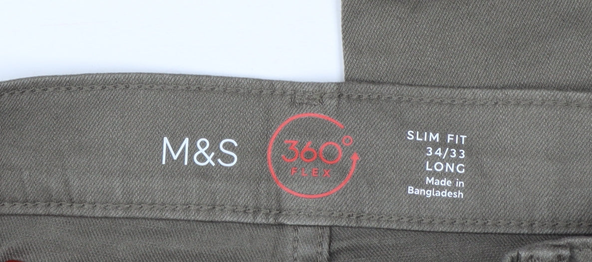 Marks & Spencer Men Green 34/33 Slim Tapered 360 Flex Jeans