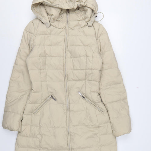 Benetton Women’s Beige UK 12 Long Hooded Down Puffer Coat