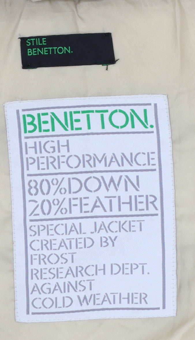 Benetton Women’s Beige UK 12 Long Hooded Down Puffer Coat