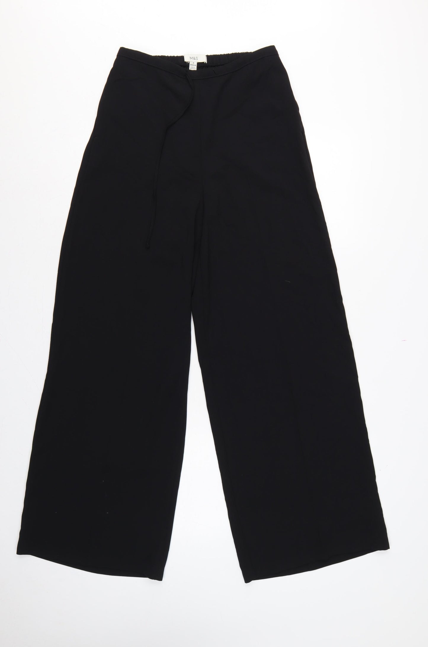 Marks & Spencer Women Black Size 8 Regular Wide Leg Smart Trousers