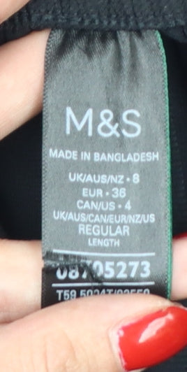 Marks & Spencer Women Black Size 8 Regular Wide Leg Smart Trousers