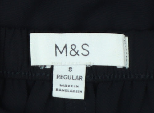 Marks & Spencer Women Black Size 8 Regular Wide Leg Smart Trousers