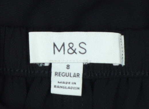 Marks & Spencer Women Black Size 8 Regular Wide Leg Smart Trousers