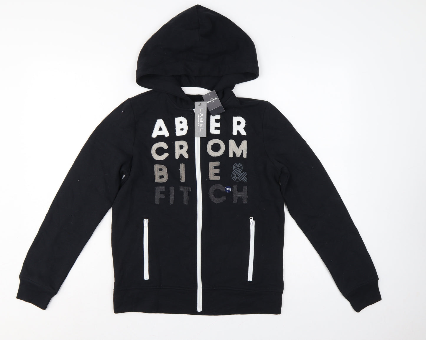 Abercrombie Kids Boys Black 13-14 Years Full Zip Logo Hoodie
