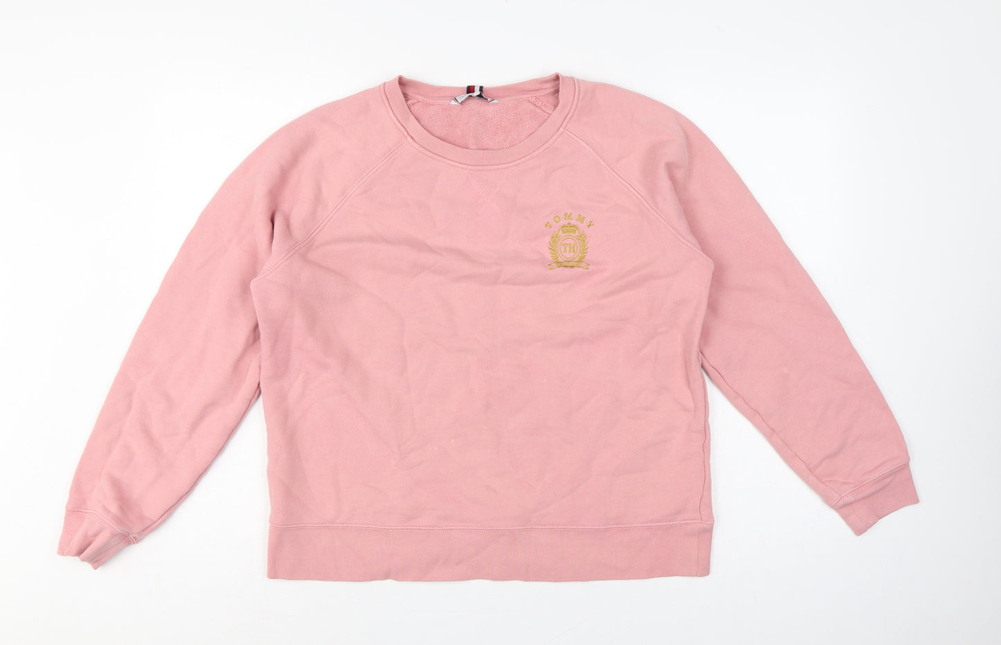 Tommy Hilfiger Women Pink S Crew Neck Logo Cotton Pullover Sweatshirt