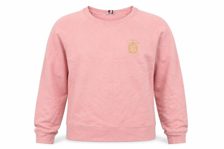 Tommy Hilfiger Women Pink S Crew Neck Logo Cotton Pullover Sweatshirt