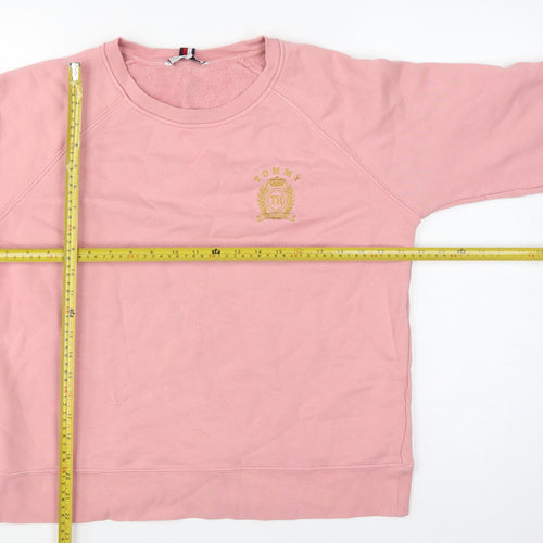 Tommy Hilfiger Women Pink S Crew Neck Logo Cotton Pullover Sweatshirt